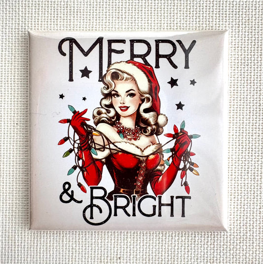 Merry and Bright Magnet 🎄 | Square button magnet or Die-cut