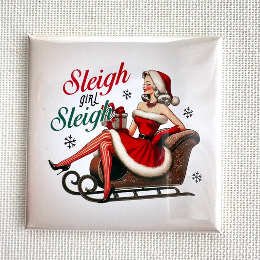 Sleigh girl, sleigh 🛷 | Square button magnet or Die-cut