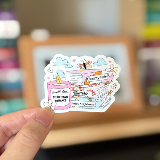 Small Town Romance Books and Candle Sticker